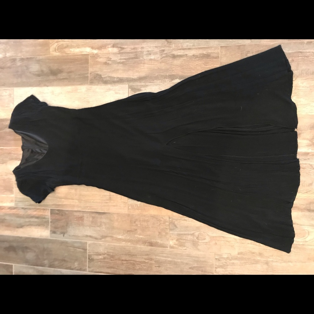 Full length, split front black dress